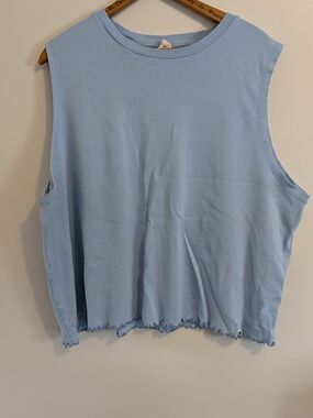Lucy & Yak Light Blue Sleeveless Tank with Lettuce-Hem